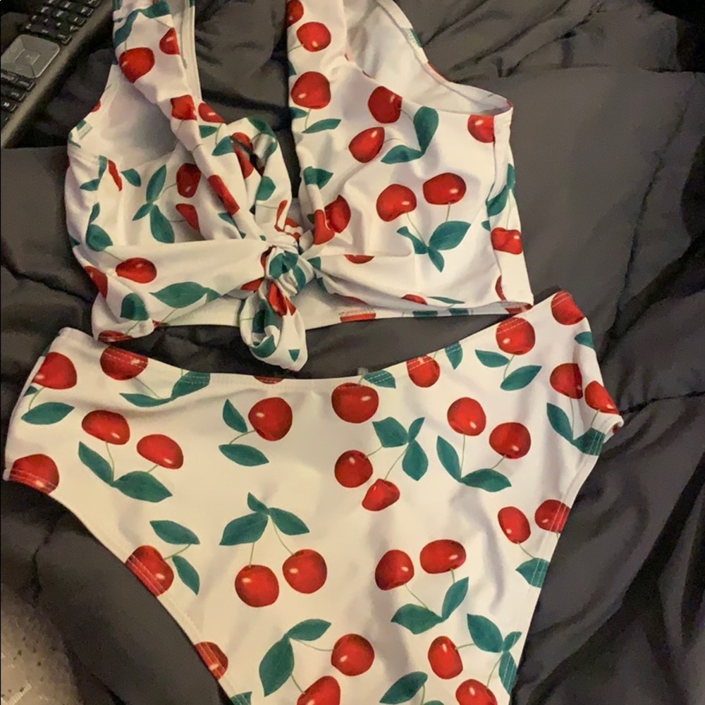 Cherry high waisted baithing suit